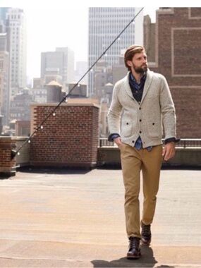 J Crew Wool Blend Knit Shawl Collar Fisherman Cardigan Sweater